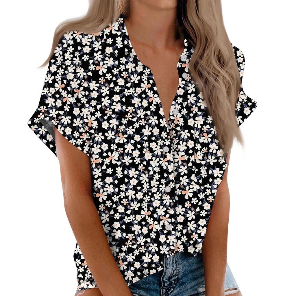 Женская рубашка с короткими рукавами, повседневный модный топ на пуговицах с принтом, кардиган с нагрудным карманом