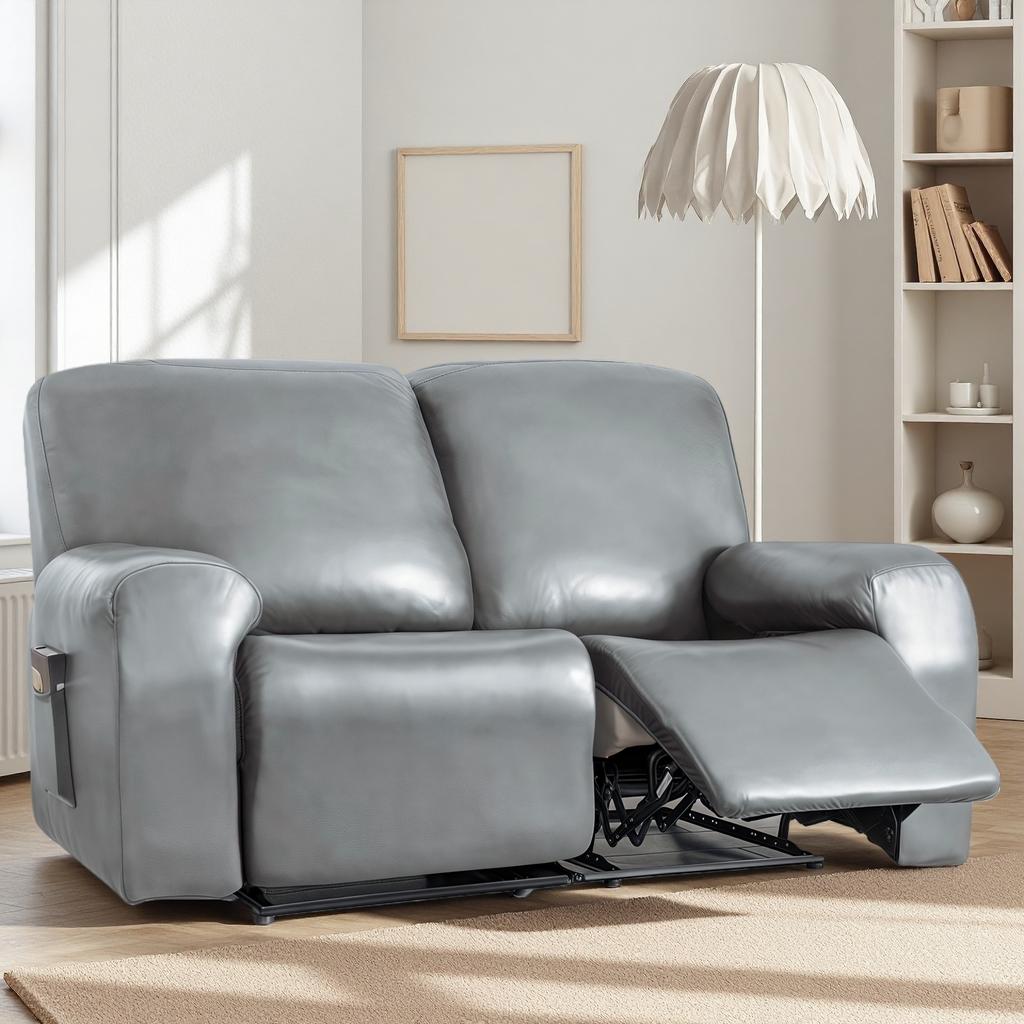 Waterproof Loveseat Sofa Recliner Cover 2-Seater with Side Pockets Stretch PU Leather Recliner Sofa Cover Living Room