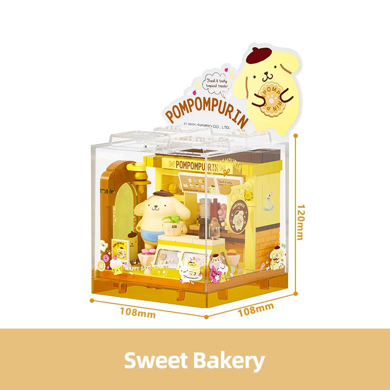 Строительные блоки Sanrio Хелло Китти Куроми Пекарня Дом с десертами Морской ресторан Магазин Модель Кирпич Настольный Дисплей Коллекция для взрослых