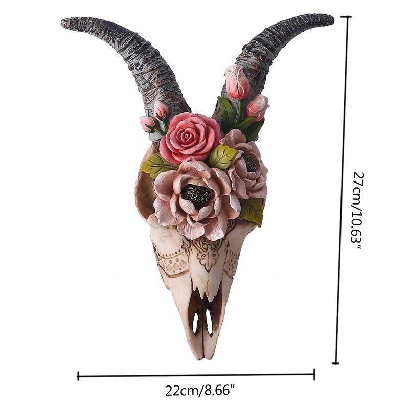 Wall Sculpture Simulation Flower Goat Skull Artwork Props 3D Animal Crafts Decor