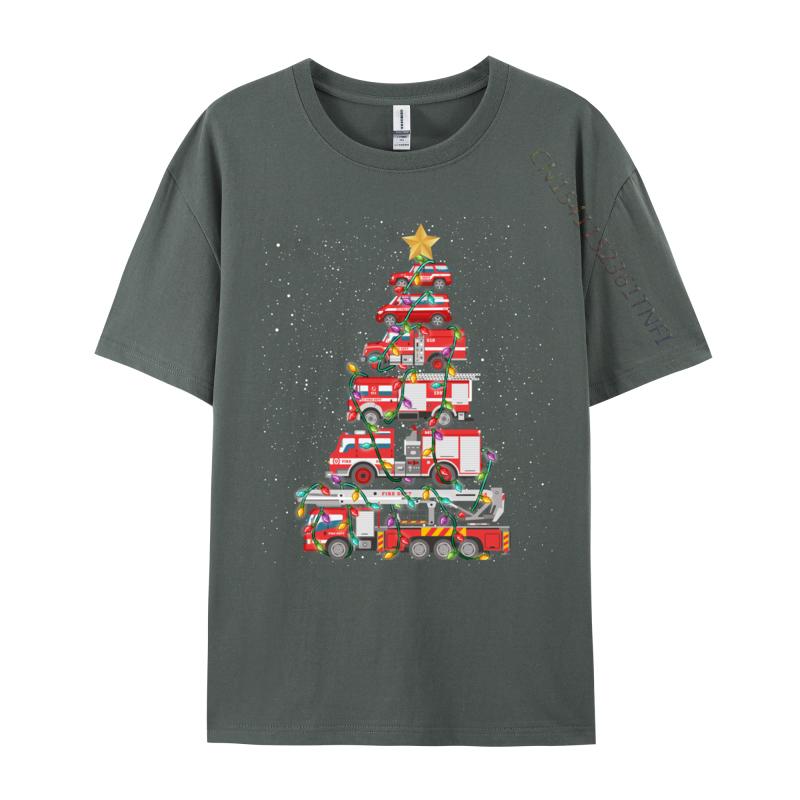Смешные Пожарный Дерево Пожарная Машина Рождество Merry Xmas Футболки Молодежные Классические Футболки Хлопковые Футболки