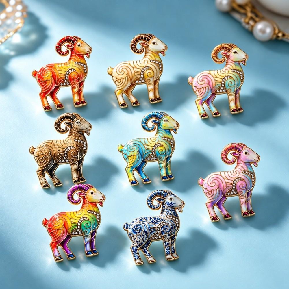 Diamond-inlaid Sheep Brooch Metal Brooch Pins Retro Argali Brooches for Women Cloth Accessories