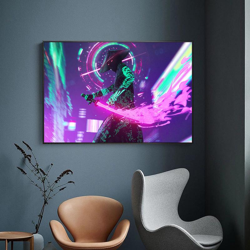 Будущее научно-фантастическое искусство киберпанк постер ночной городской уличный пейзаж холст картина спортивная машина настенная живопись для домашнего декора комнаты
