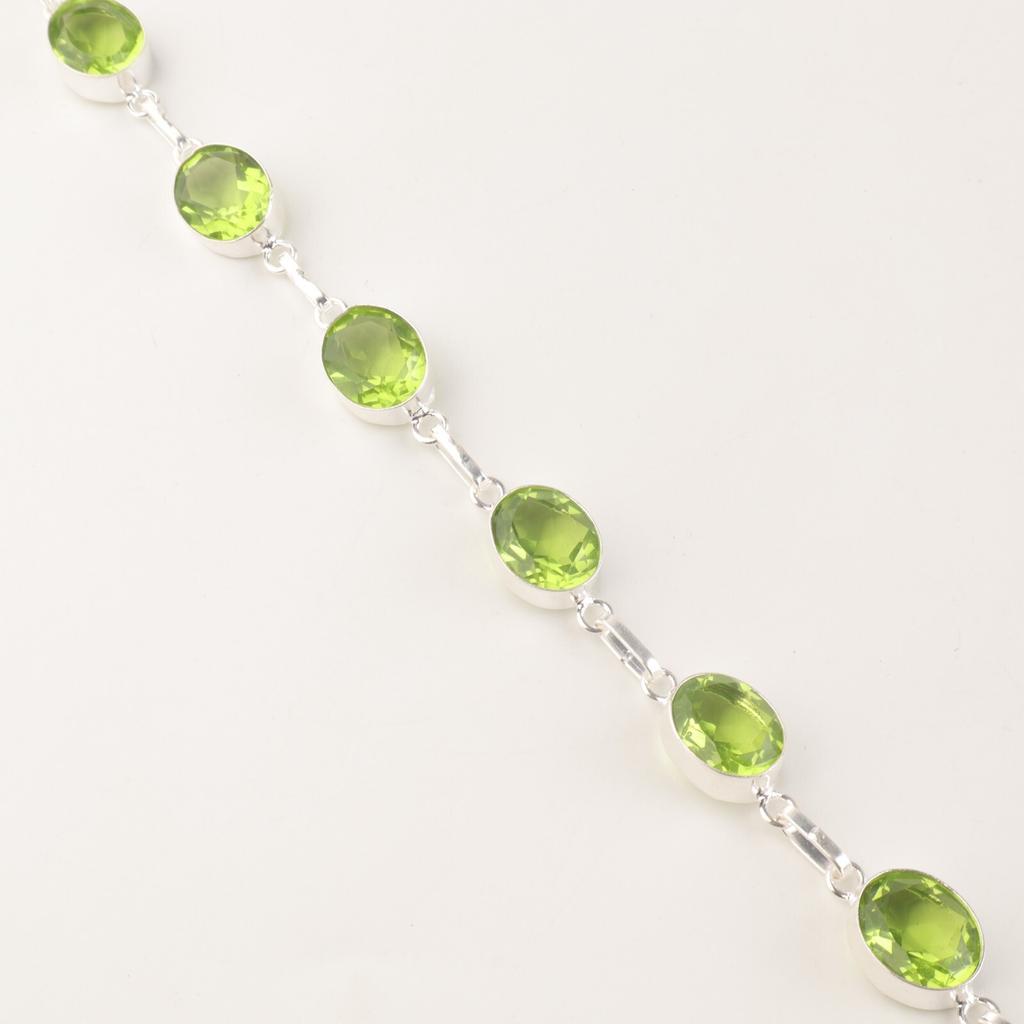 Перидот Драгоценный Камень 925 Стерлинговое Серебро Браслет Ручной Работы 9" Ювелирное Изделие Подарок на День Рождения RB-5-14