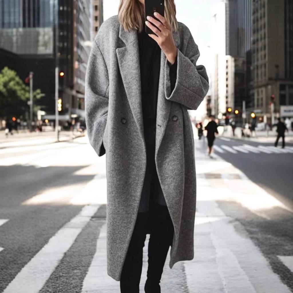 Women Autumn Winter Woolen Coats Ladies Single Breasted Long Sleeve Pockets Maxi Coat Ladies Outerwears Jackets