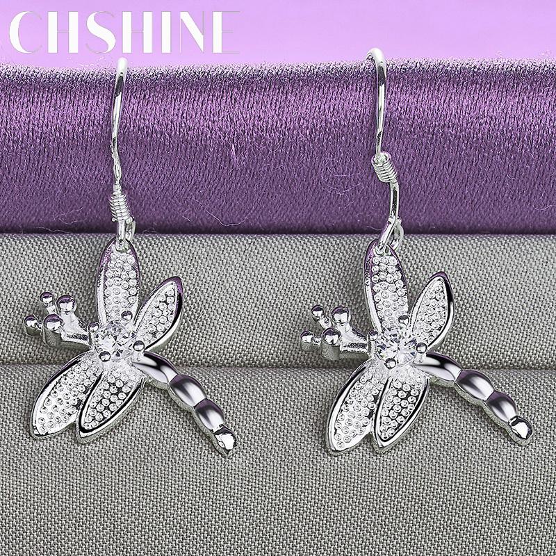 CHSHINE 925 стерлингового серебра стрекоза циркон серьги-подвески для женщин свадебная вечеринка модные украшения-шармы