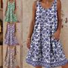 Women Flower Print Slip Dress Summer Round Neck Thin Sleeveless Tank Dress Holiday Elegant Vintage Vestidos