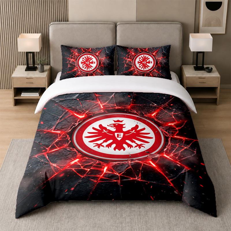 3Pcs Bedding SetEintracht Frankfurt Football Soft Bed Sheet and Two Pillowcases Home Bedroom Decor