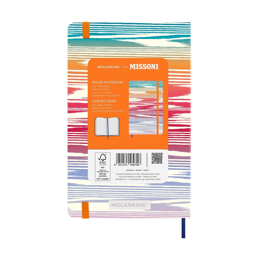 Moleskine Missoni Limited Edition Notebook, Hardcover, Large, Horizontally Ruled, Fiamu (SKQP060MISSFIAMSFU)