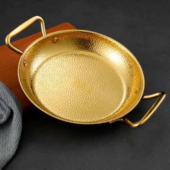 Fry Pot Saucepan Hammered Stainless Steel Paella Cooker Double-Handle Seafood