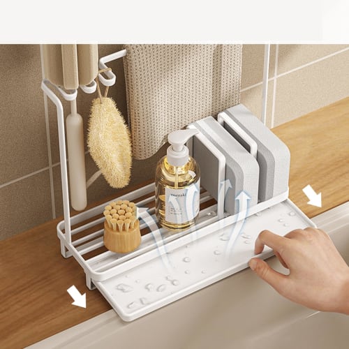 Fainyearn Sponge Holder, Sponge Stand, Cleaning Tool Stand for Sponges, Bottles, Brushes, Sponge Holder, Sponge Rack, Draining Tray, Kitchen Holder, D