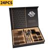 24-Piece Stainless Steel Cutlery Set With Gold-Plated Spoons Forks Knives Dinner Gift Box