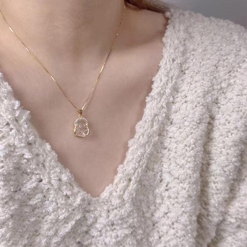 Серебряное ожерелье S925 с маленьким улыбающимся Буддой в виде ключицы, женская национальная мода, новый китайский стиль, белый халцедон, аксессуары для Будды Майтреи