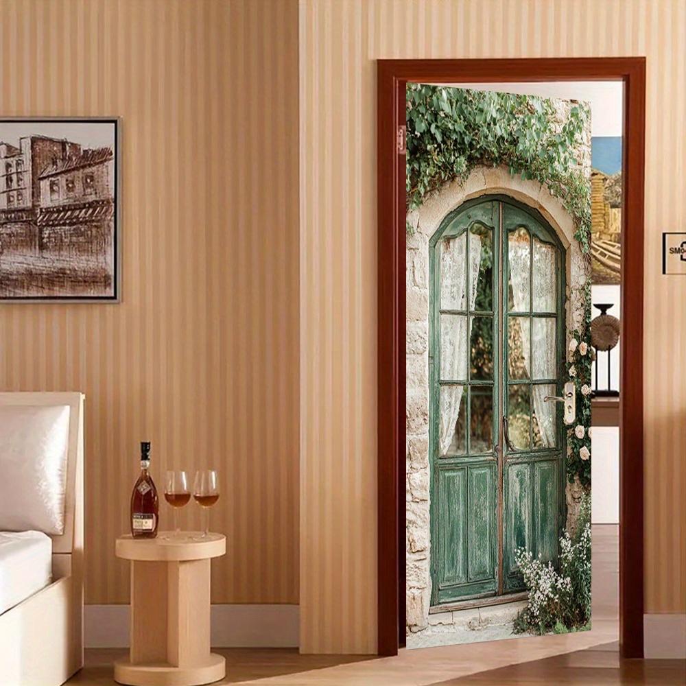 Rustic Green Wallpaper Self Adhesive Door Mural Removable Vinyl Home Decor Art Decal Wooden Scenery Wall Poster Stickers Porte Deursticker