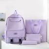 Student Solid Color Schoolbag Women's 4PCS Backpack Set Primary School Bag Large Capacity Backpack