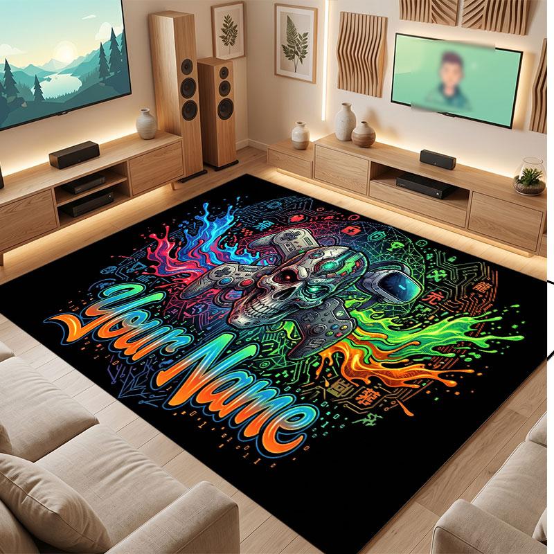 Skull Gothic Theme Crystal Velvet Floor Rug Personalized Custom Name Text Warm Carpet Home Decoration