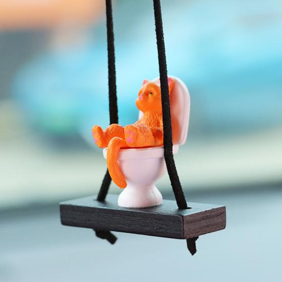 Подвеска для автомобиля в виде унитаза с изображением кота, подвесное украшение для зеркала заднего вида с шнурком, юмористические аксессуары для салона автомобиля