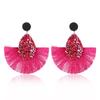 Women Colorful Charm Crystal Glitter Sequins  Dangle Tassel Earrings Fringe Drop Teardrop