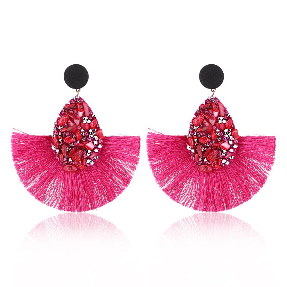 Women Colorful Charm Crystal Glitter Sequins  Dangle Tassel Earrings Fringe Drop Teardrop
