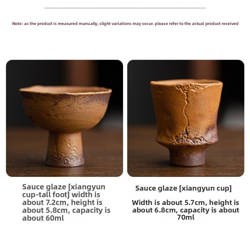 Ретро Глазурованная грубая керамическая чайная чашка Старая каменная глина Мастер-чашка Высокие ножки Чашка для медитации Чашка для чая Чашки Набор для чая Кунг-фу