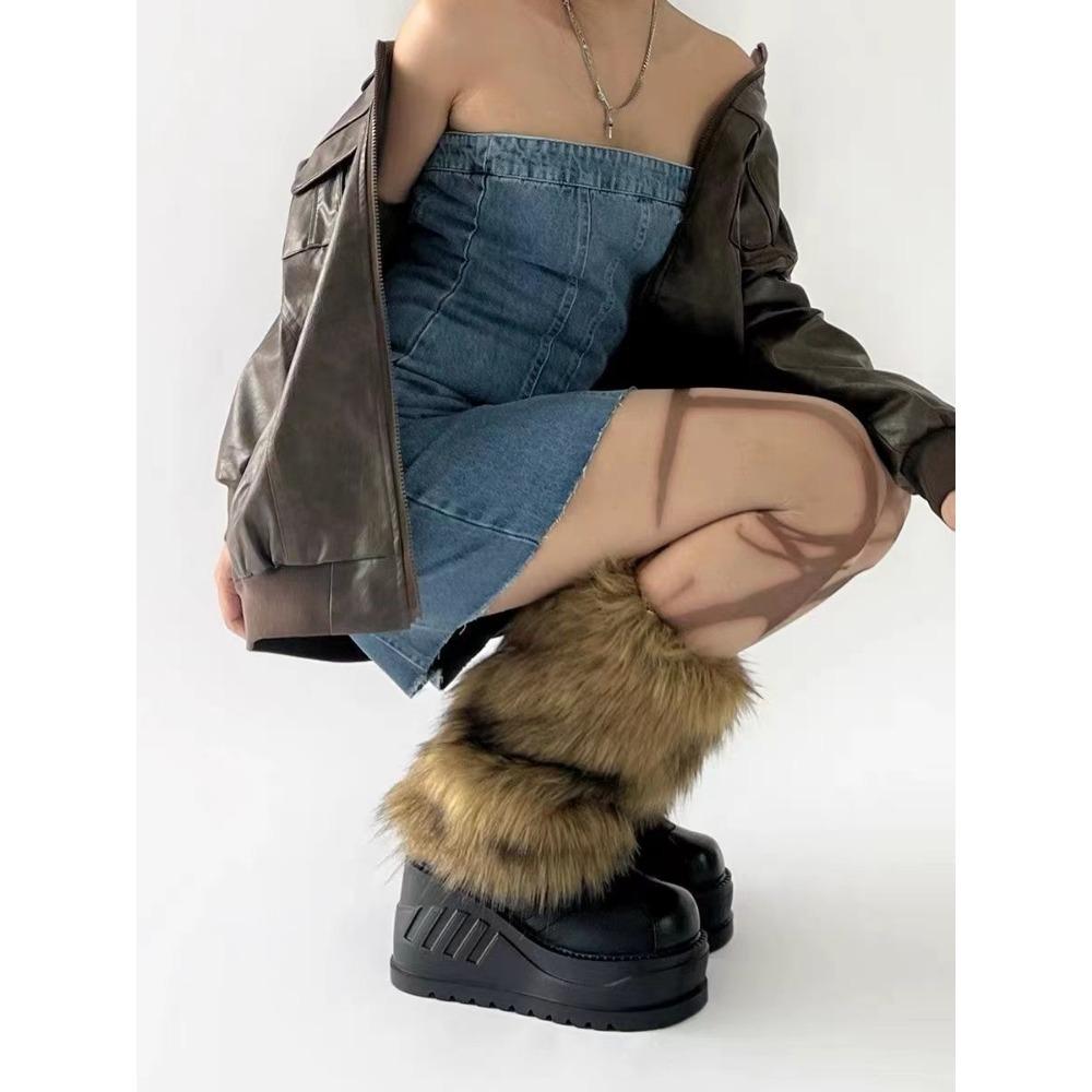 Женские гетры в стиле вестерн, ковбойские меховые гетры, коричневые ретро, носки из меха горячей девушки, длинные меховые носки для ботинок, теплые и стройнящие