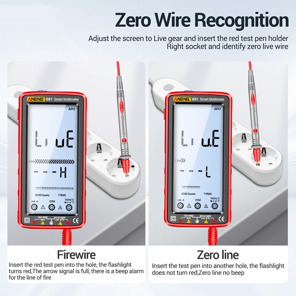 Aneng Цифровой мультиметр 681, 6000 отсчетов, интеллектуальный противоожоговый перезаряжаемый универсальный измерительный прибор NCV