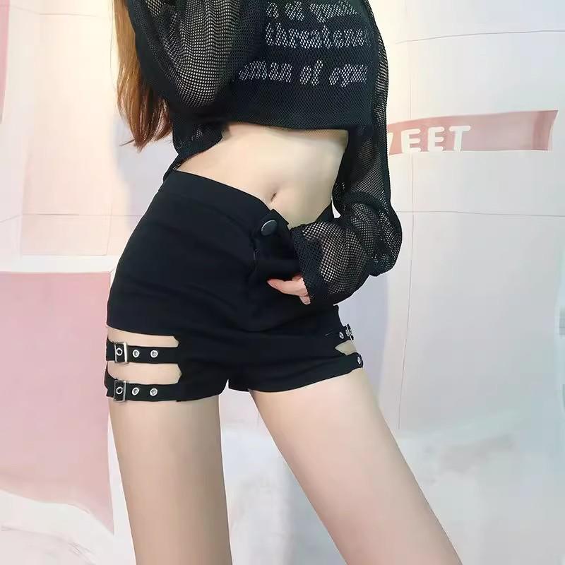 Women's High Waist Black Punk Dance Shorts