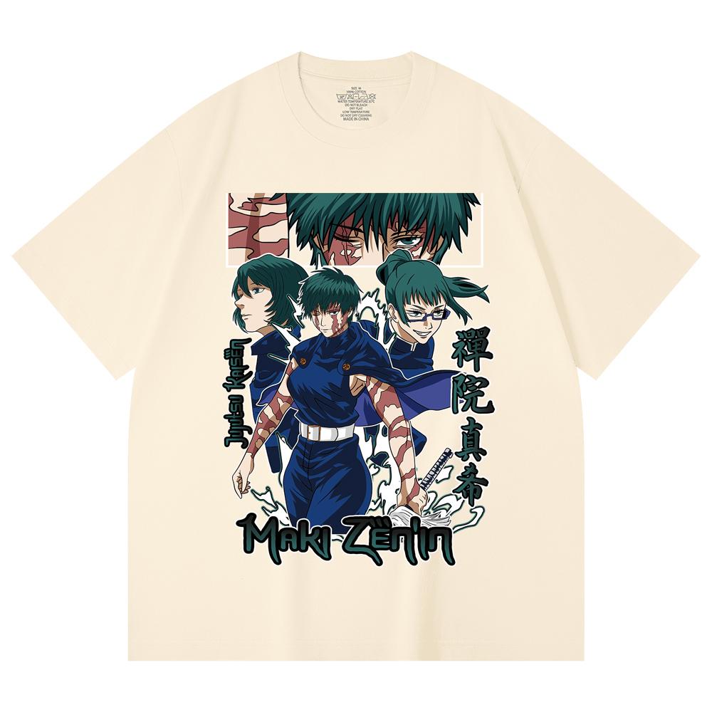 230 Gsm 100% Cotton Jujutsu Kaisen V43 Maki Print Unisex Heavy Cotton T Shirt