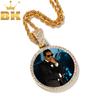 THE BLING KING Cubic Zirconia Made Photo Pendant Necklace Soild Back Full Iced Out  Round Tag Hiphop Jewelry Gifts