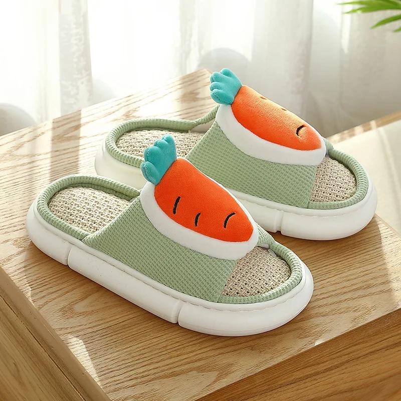 Спальня Милый Мультфильм Морковь Женские Конопляные Тапочки Весна Лето Дышащие Женские Льняные Шлепанцы Пол Пары Обувь