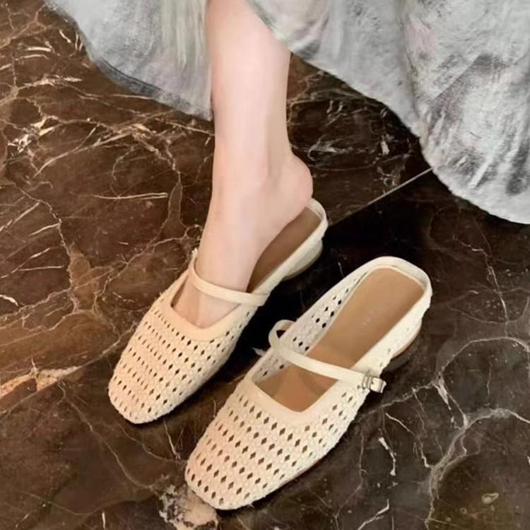 Soft Leather Version~ Hollow Bag Head Half Slippers Women's 2025 Summer Outer Wear Casual Woven Cool Slippers Beach Sandals