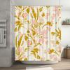 Modern Floral Shower Curtain, Bathroom Decor, Pink Yellow Gold Print Fabric, Waterproof Rug, Home Decoration Extra Long