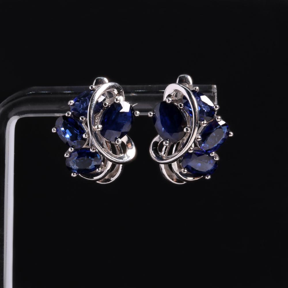 Великолепные драгоценные очаровательные серьги с натуральным рассеянным синим сапфиром из стерлингового серебра 925 пробы для женщин, свадеб и банкетов