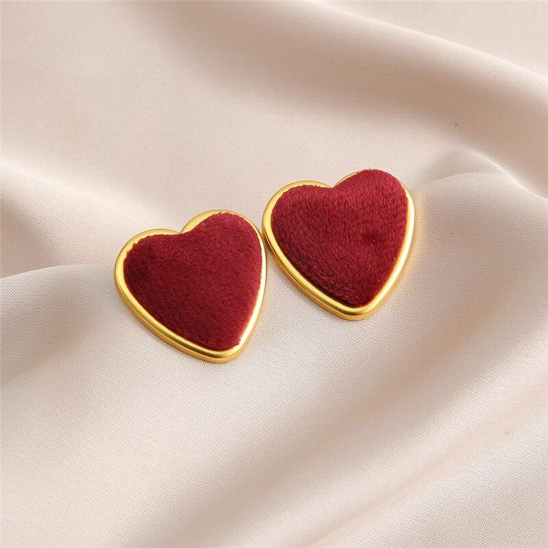 17KM Винтажные красочные бархатные серьги-гвоздики в форме сердца для женщин и девочек, элегантные металлические серьги с флокированием для пирсинга ушей, ювелирные изделия, подарки