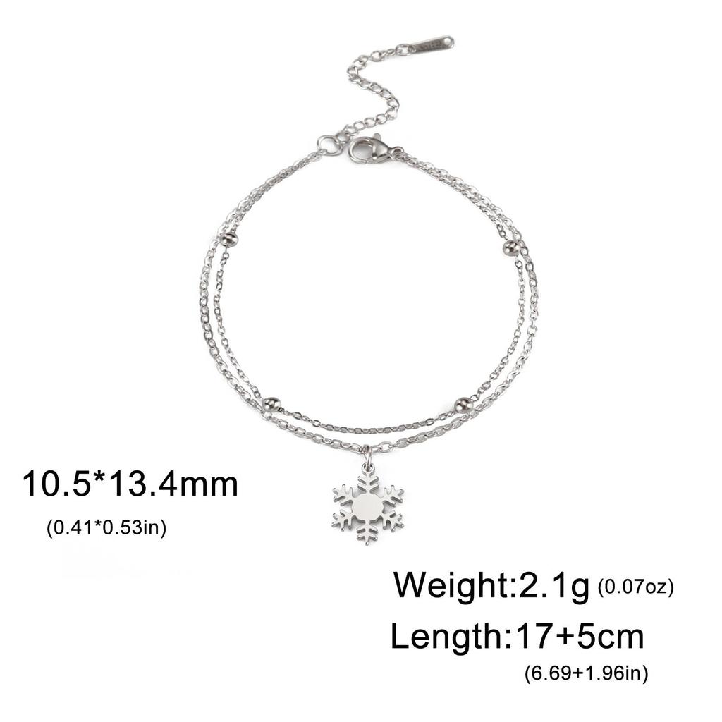 Браслет с подвеской в виде снежинки из титановой стали - Двухслойный Рождественский подарок Ювелирные изделия