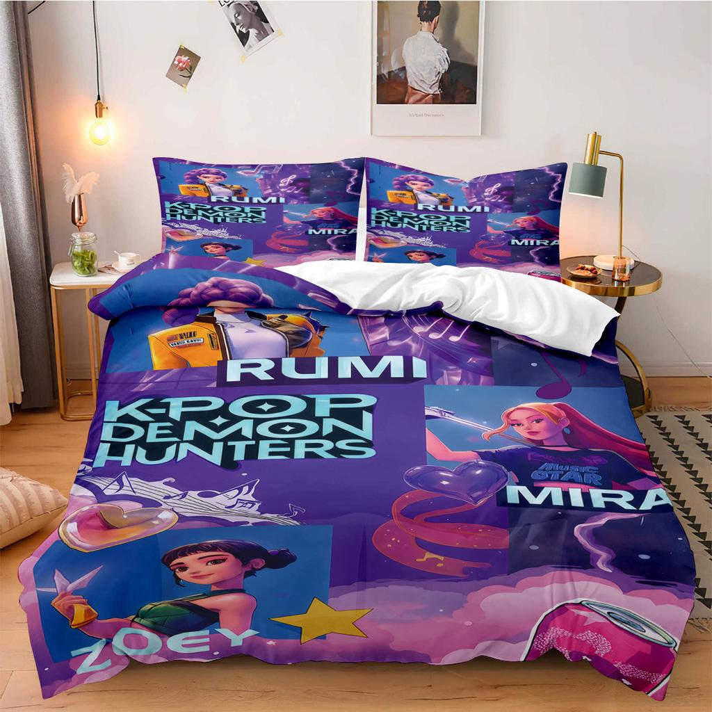 Постельное белье K-Pop Demon Hunters для фанатов, детей, машинная стирка, прочное, размеры кинг, квин, твин для K-pop девушек, домашний декор для спальни