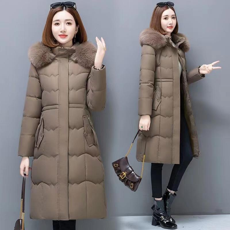 Winter Parka Women Puffer Jacket Thickened Slim Cotton-padded Jacket Warm Fur Collar Hooded Long Sleeve Coat Outerwear