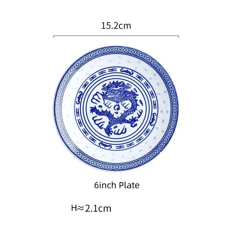 Набор пиал с драконами из сине-белого фарфора – Керамические тарелки для риса и супа с лапшой, подглазурная роспись