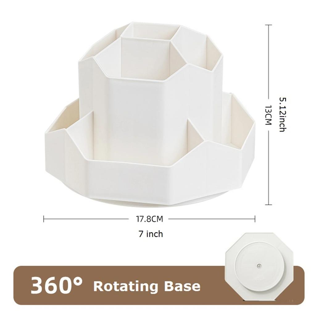 Large Capacity Desk Pencil Storage Box 9-Grid Stationery Organizer Pen Stand 360°Rotatable Pen