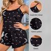 Women Heart-Shaped Moon Print Colour Collision Decoration Pajamas Set Sweet Wind Suspenders Shorts Two Sets of Black
