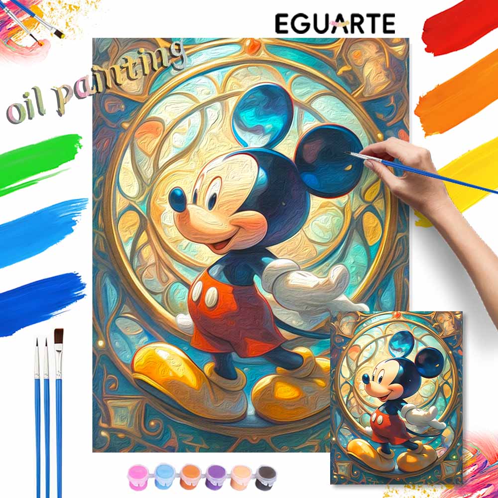 Disney Stained Glass Mickey Paint By Number Kit Drawing Canvas DIY Picture Home Decor Art Wall Gift Craft Oil Painting Set Wall Decor
