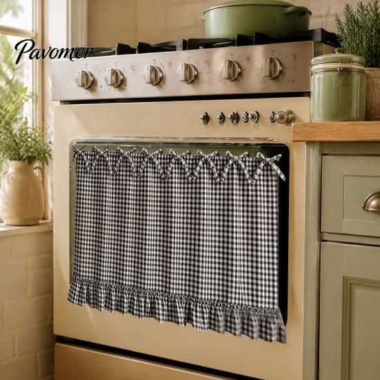 Oven Side Window Drapes Buffalo Plaid Curtain Skirt, Door with Ribbon Bows, Rustic Small Space Decor Half for Farmhouse Kitchen Sink, Cabinet,