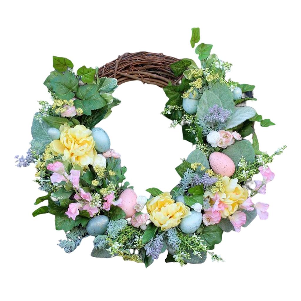 Пасхальный венок с пастельными яйцами, настенная подвесная гирлянда из искусственных зеленых листьев для вечеринки, праздничного украшения дома и сада
