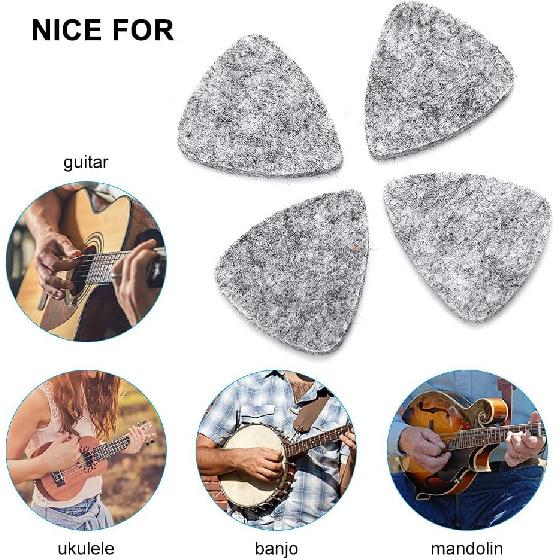 10Pcs Wool Felt Guitar Picks Ukulele Picks, 3mm Thin Red Plectrums with Solid Leather for Ukelele Bass Guitar (Gray)