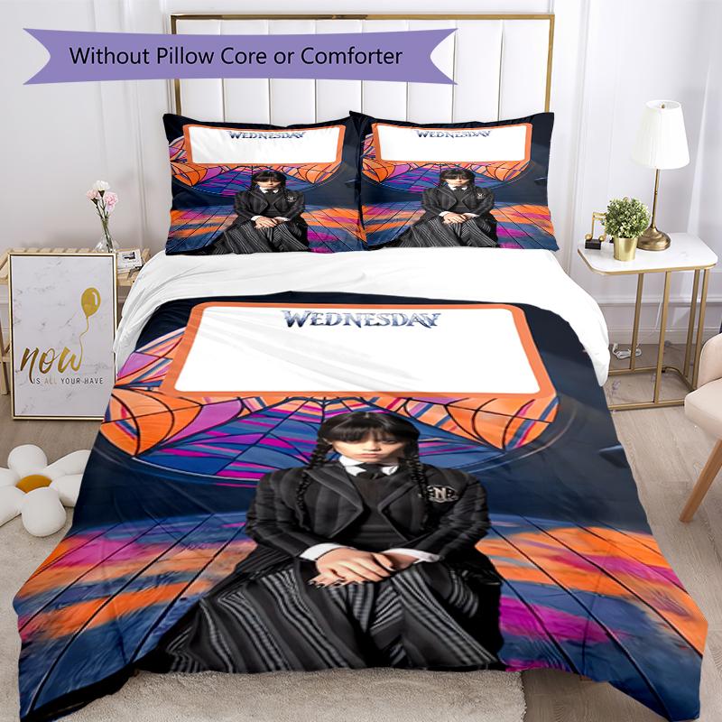 3pcs Wednesday Bedding Set Duvet Cover Closure Includes 1 Duvet Cover & 2 Pillowcases, Soft and Comfortable for All Seasons.