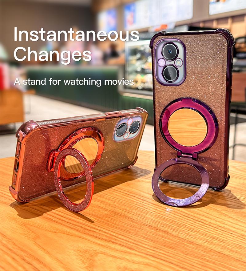 Gradient Glitter Makeup Mirror Stand Case for OPPO A35 A93 A96 A97 A55 A56 A57 A17 A9 A5 A57 A58 A72 Realme C53 C35 C33 C31 Reno 6 7 8 9 10 11 12 Pro