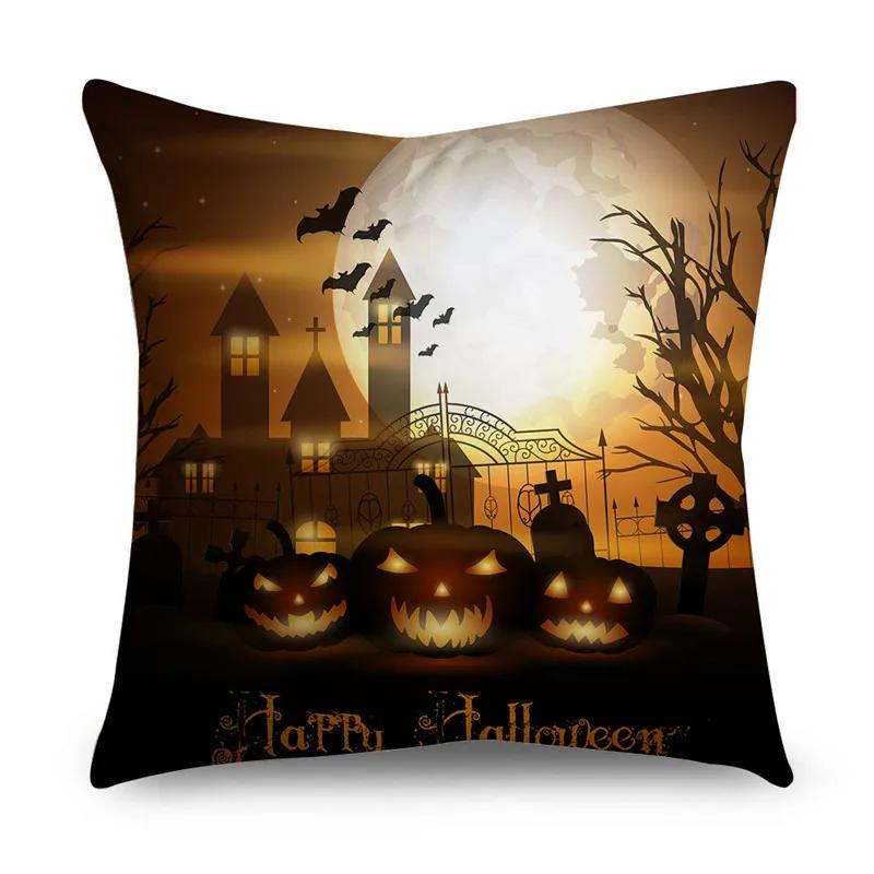 Halloween Horror Pumpkin Bat Print Pattern Cushion Cover Home Living Room Sofa Decoration Polyester Zipper Pillow
