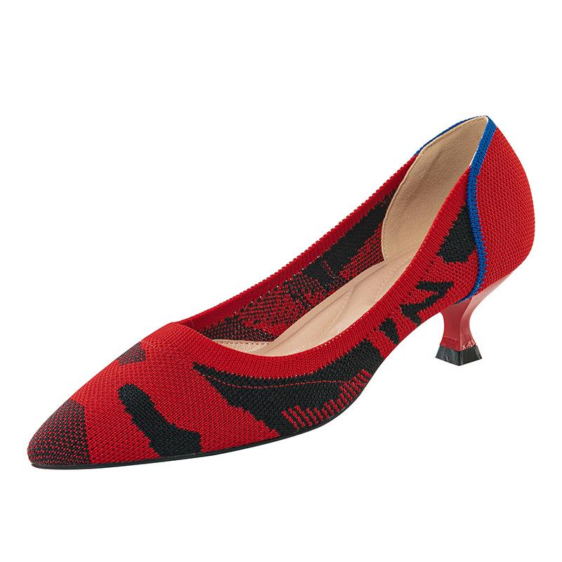 Женские туфли большого размера с острым носком на тонком каблуке, повседневные, Flyknit, с мелким вырезом, однотонные, размеры 34-43