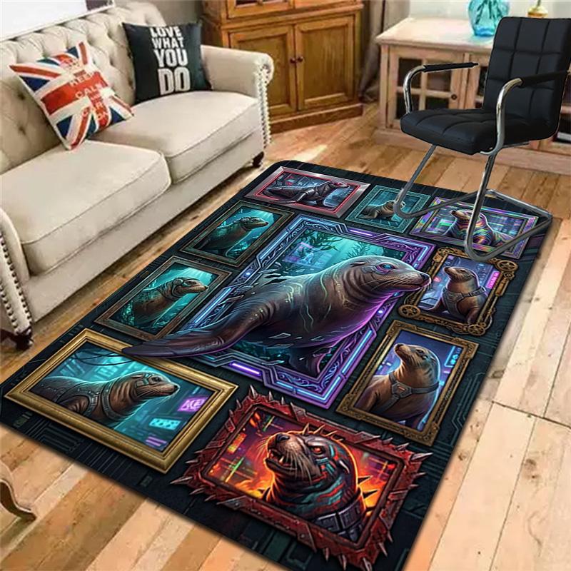 Cybernetic Seal Gallery Pattern Rug Floor Mat for Living Room or Bedroom Soft and Comfortable Carpet a Gift for Birthday and Holiday.