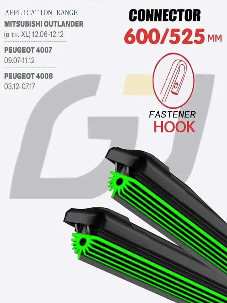 24"+21" J-Hook Frameless Wipers, Quiet 11-Layer Rubber Blades for Outlander XL 4007 4008 C-Crosser SUV